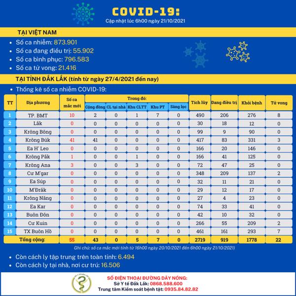 Cập nhật tình hình dịch COVID-19 (tính đến 6h00 ngày 21/10/2021)